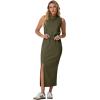 imageGRECERELLE 2026 Women Summer Casual 2 Piece Sets MockNeck WrinkleFree Top amp Elastic Waist Midi Side Slit Skirt with PocketsArmy Green