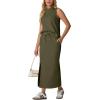 imageGRECERELLE 2026 Women Summer Casual 2 Piece Sets MockNeck WrinkleFree Top amp Elastic Waist Midi Side Slit Skirt with PocketsArmy Green