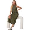 imageGRECERELLE 2026 Women Summer Casual 2 Piece Sets MockNeck WrinkleFree Top amp Elastic Waist Midi Side Slit Skirt with PocketsArmy Green