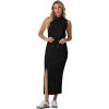 imageGRECERELLE 2026 Women Summer Casual 2 Piece Sets MockNeck WrinkleFree Top amp Elastic Waist Midi Side Slit Skirt with PocketsBlack