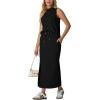 imageGRECERELLE 2026 Women Summer Casual 2 Piece Sets MockNeck WrinkleFree Top amp Elastic Waist Midi Side Slit Skirt with PocketsBlack
