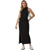 imageGRECERELLE 2026 Women Summer Casual 2 Piece Sets MockNeck WrinkleFree Top amp Elastic Waist Midi Side Slit Skirt with PocketsBlack