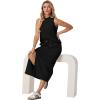 imageGRECERELLE 2026 Women Summer Casual 2 Piece Sets MockNeck WrinkleFree Top amp Elastic Waist Midi Side Slit Skirt with PocketsBlack