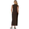 imageGRECERELLE 2026 Women Summer Casual 2 Piece Sets MockNeck WrinkleFree Top amp Elastic Waist Midi Side Slit Skirt with PocketsDark Coffee