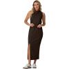 imageGRECERELLE 2026 Women Summer Casual 2 Piece Sets MockNeck WrinkleFree Top amp Elastic Waist Midi Side Slit Skirt with PocketsDark Coffee