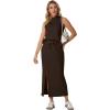 imageGRECERELLE 2026 Women Summer Casual 2 Piece Sets MockNeck WrinkleFree Top amp Elastic Waist Midi Side Slit Skirt with PocketsDark Coffee