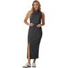 imageGRECERELLE 2026 Women Summer Casual 2 Piece Sets MockNeck WrinkleFree Top amp Elastic Waist Midi Side Slit Skirt with PocketsDark Gray