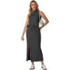 imageGRECERELLE 2026 Women Summer Casual 2 Piece Sets MockNeck WrinkleFree Top amp Elastic Waist Midi Side Slit Skirt with PocketsDark Gray