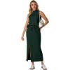 imageGRECERELLE 2026 Women Summer Casual 2 Piece Sets MockNeck WrinkleFree Top amp Elastic Waist Midi Side Slit Skirt with PocketsDark Green