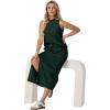 imageGRECERELLE 2026 Women Summer Casual 2 Piece Sets MockNeck WrinkleFree Top amp Elastic Waist Midi Side Slit Skirt with PocketsDark Green