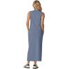 imageGRECERELLE 2026 Women Summer Casual 2 Piece Sets MockNeck WrinkleFree Top amp Elastic Waist Midi Side Slit Skirt with PocketsDenim Blue