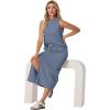 imageGRECERELLE 2026 Women Summer Casual 2 Piece Sets MockNeck WrinkleFree Top amp Elastic Waist Midi Side Slit Skirt with PocketsDenim Blue