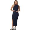 imageGRECERELLE 2026 Women Summer Casual 2 Piece Sets MockNeck WrinkleFree Top amp Elastic Waist Midi Side Slit Skirt with PocketsNavy Blue
