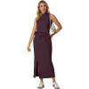 imageGRECERELLE 2026 Women Summer Casual 2 Piece Sets MockNeck WrinkleFree Top amp Elastic Waist Midi Side Slit Skirt with PocketsRosewood