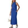 imageGRECERELLE 2026 Women Summer Casual 2 Piece Sets MockNeck WrinkleFree Top amp Elastic Waist Midi Side Slit Skirt with PocketsRoyal Blue