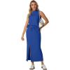 imageGRECERELLE 2026 Women Summer Casual 2 Piece Sets MockNeck WrinkleFree Top amp Elastic Waist Midi Side Slit Skirt with PocketsRoyal Blue