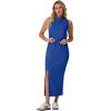 imageGRECERELLE 2026 Women Summer Casual 2 Piece Sets MockNeck WrinkleFree Top amp Elastic Waist Midi Side Slit Skirt with PocketsRoyal Blue