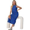 imageGRECERELLE 2026 Women Summer Casual 2 Piece Sets MockNeck WrinkleFree Top amp Elastic Waist Midi Side Slit Skirt with PocketsRoyal Blue