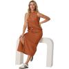 imageGRECERELLE 2026 Women Summer Casual 2 Piece Sets MockNeck WrinkleFree Top amp Elastic Waist Midi Side Slit Skirt with PocketsTan