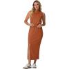 imageGRECERELLE 2026 Women Summer Casual 2 Piece Sets MockNeck WrinkleFree Top amp Elastic Waist Midi Side Slit Skirt with PocketsTan