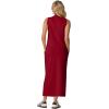 imageGRECERELLE 2026 Women Summer Casual 2 Piece Sets MockNeck WrinkleFree Top amp Elastic Waist Midi Side Slit Skirt with PocketsWine Red