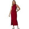 imageGRECERELLE 2026 Women Summer Casual 2 Piece Sets MockNeck WrinkleFree Top amp Elastic Waist Midi Side Slit Skirt with PocketsWine Red