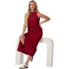 imageGRECERELLE 2026 Women Summer Casual 2 Piece Sets MockNeck WrinkleFree Top amp Elastic Waist Midi Side Slit Skirt with PocketsWine Red