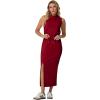 imageGRECERELLE 2026 Women Summer Casual 2 Piece Sets MockNeck WrinkleFree Top amp Elastic Waist Midi Side Slit Skirt with PocketsWine Red