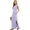 imageGRECERELLE 2026 Women YearRound Casual Round Neck Loose Split WrinkleFree Long Maxi Vacation Dress with Pockets XXS4XLAura Indigo