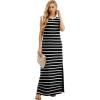 imageGRECERELLE 2026 Women YearRound Casual Round Neck Loose Split WrinkleFree Long Maxi Vacation Dress with Pockets XXS4XLBlack White Strip