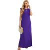imageGRECERELLE 2026 Women YearRound Casual Round Neck Loose Split WrinkleFree Long Maxi Vacation Dress with Pockets XXS4XLDark Purple
