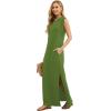 imageGRECERELLE 2026 Women YearRound Casual Round Neck Loose Split WrinkleFree Long Maxi Vacation Dress with Pockets XXS4XLDill Green