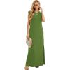 imageGRECERELLE 2026 Women YearRound Casual Round Neck Loose Split WrinkleFree Long Maxi Vacation Dress with Pockets XXS4XLDill Green