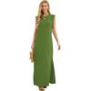 imageGRECERELLE 2026 Women YearRound Casual Round Neck Loose Split WrinkleFree Long Maxi Vacation Dress with Pockets XXS4XLDill Green