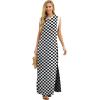 imageGRECERELLE 2026 Women YearRound Casual Round Neck Loose Split WrinkleFree Long Maxi Vacation Dress with Pockets XXS4XLFp Checkered