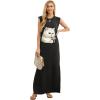 imageGRECERELLE 2026 Women YearRound Casual Round Neck Loose Split WrinkleFree Long Maxi Vacation Dress with Pockets XXS4XLFp Cute White Cat