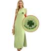 imageGRECERELLE 2026 Women YearRound Casual Round Neck Loose Split WrinkleFree Long Maxi Vacation Dress with Pockets XXS4XLLucky Green Clover