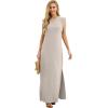 imageGRECERELLE 2026 Women YearRound Casual Round Neck Loose Split WrinkleFree Long Maxi Vacation Dress with Pockets XXS4XLOatmeal