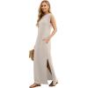 imageGRECERELLE 2026 Women YearRound Casual Round Neck Loose Split WrinkleFree Long Maxi Vacation Dress with Pockets XXS4XLOatmeal