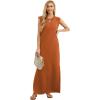imageGRECERELLE 2026 Women YearRound Casual Round Neck Loose Split WrinkleFree Long Maxi Vacation Dress with Pockets XXS4XLTan