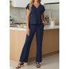 imageGRECERELLE 2026 Womens Spring amp Summer Casual 2 Piece Set  VNeck Top amp WrinkleFree Pants With PocketsNavy Blue