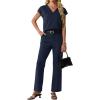 imageGRECERELLE 2026 Womens Spring amp Summer Casual 2 Piece Set  VNeck Top amp WrinkleFree Pants With PocketsNavy Blue