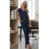 imageGRECERELLE 2026 Womens Spring amp Summer Casual 2 Piece Set  VNeck Top amp WrinkleFree Pants With PocketsNavy Blue