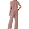 imageGRECERELLE 2026 Womens Spring amp Summer Casual 2 Piece Set  VNeck Top amp WrinkleFree Pants With PocketsRose Pink
