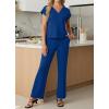 imageGRECERELLE 2026 Womens Spring amp Summer Casual 2 Piece Set  VNeck Top amp WrinkleFree Pants With PocketsRoyal Blue