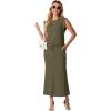 imageGRECERELLE Women Summer 2 Piece Sets Round Neck WrinkleFree Top amp Elastic Waist Midi Fishtail Skirt with PocketsXS3XLArmy Green