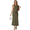 imageGRECERELLE Women Summer 2 Piece Sets Round Neck WrinkleFree Top amp Elastic Waist Midi Fishtail Skirt with PocketsXS3XLArmy Green