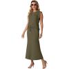 imageGRECERELLE Women Summer 2 Piece Sets Round Neck WrinkleFree Top amp Elastic Waist Midi Fishtail Skirt with PocketsXS3XLArmy Green