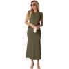 imageGRECERELLE Women Summer 2 Piece Sets Round Neck WrinkleFree Top amp Elastic Waist Midi Fishtail Skirt with PocketsXS3XLArmy Green
