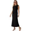 imageGRECERELLE Women Summer 2 Piece Sets Round Neck WrinkleFree Top amp Elastic Waist Midi Fishtail Skirt with PocketsXS3XLBlack